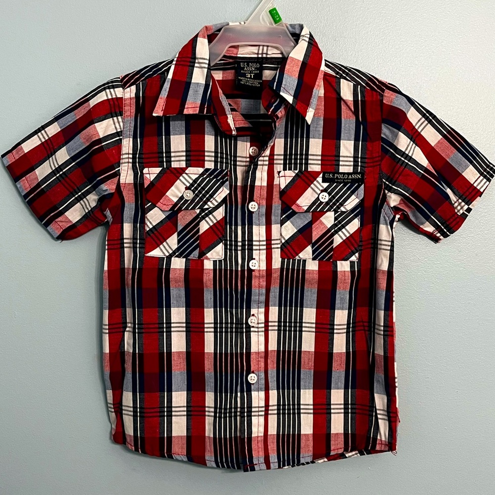 Toddler Boys 3T U.S. Polo Assn Red Navy White Plaid Shirt